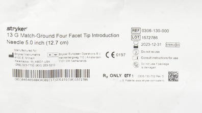 Stryker 0306-130-000 13G Match-Ground Four Facet Tip Introduction Ndle 5.0inch(x)